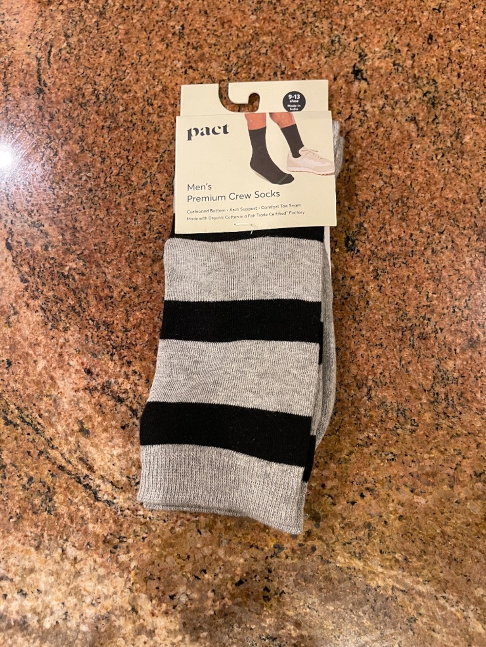 NEW! Men's Black High Tide Stripe Heather Grey Crew Socks. Size 9-13